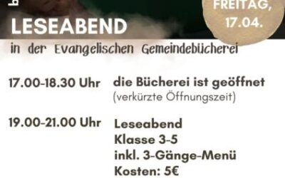 Einladung zum Jugendgottesdienst und zu Aktionen der Gemeindebücherei Honhardt